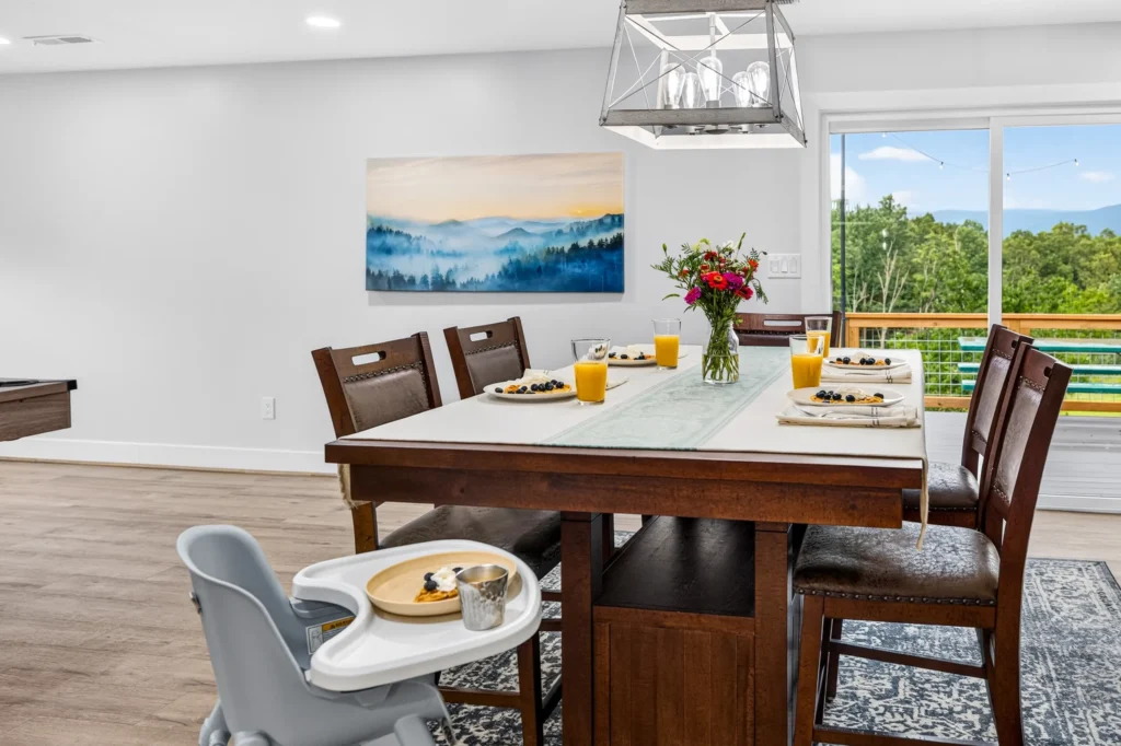 Dining table with a mountain view